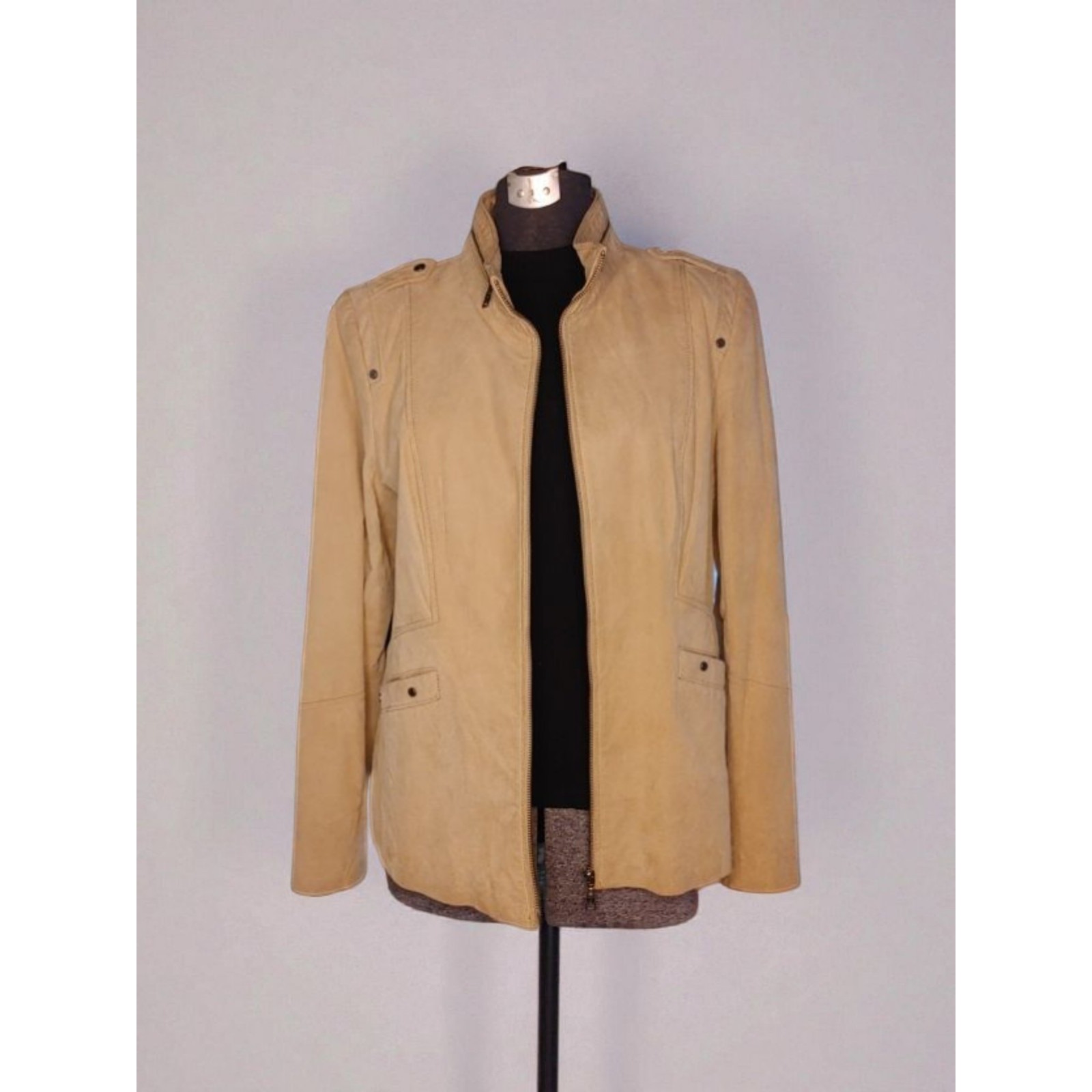 Vintage Danier Leather Jacket Moto Biker Lined - Beige Pockets Sz M/L